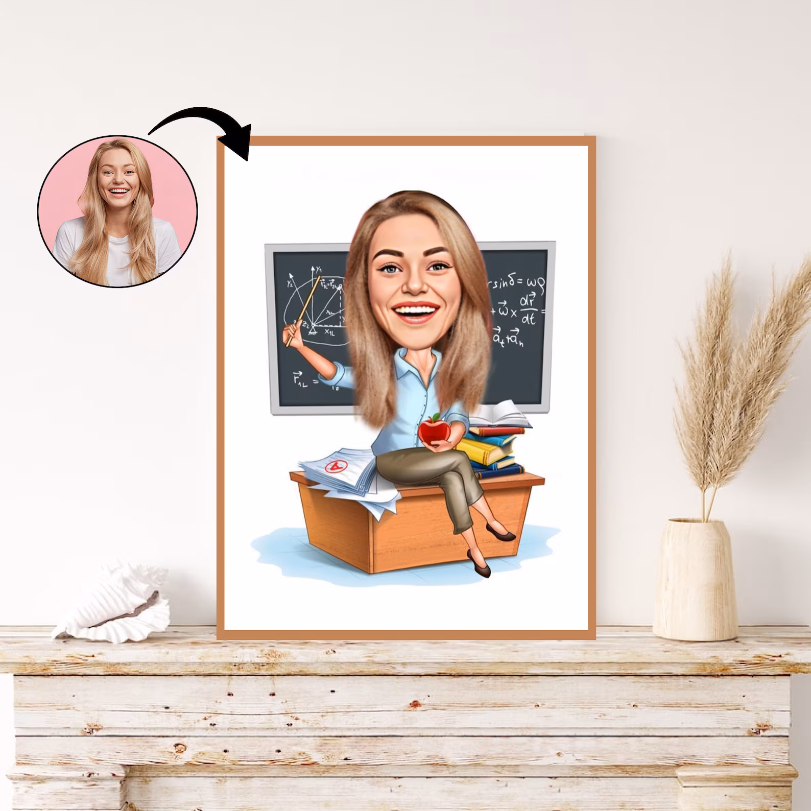 Teacher caricature in frame