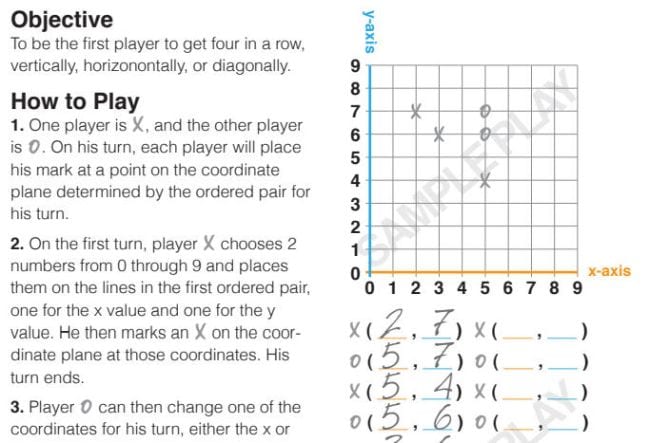 Worksheet for playing Connect Four in a coordinate plane