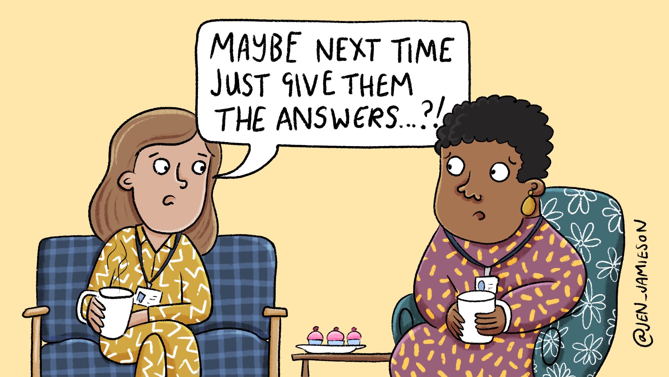 Illustration of teachers talking about so many students failing