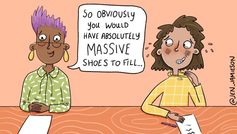 Illustration of teacher asking, "Should I have to interview my replacement teacher?"