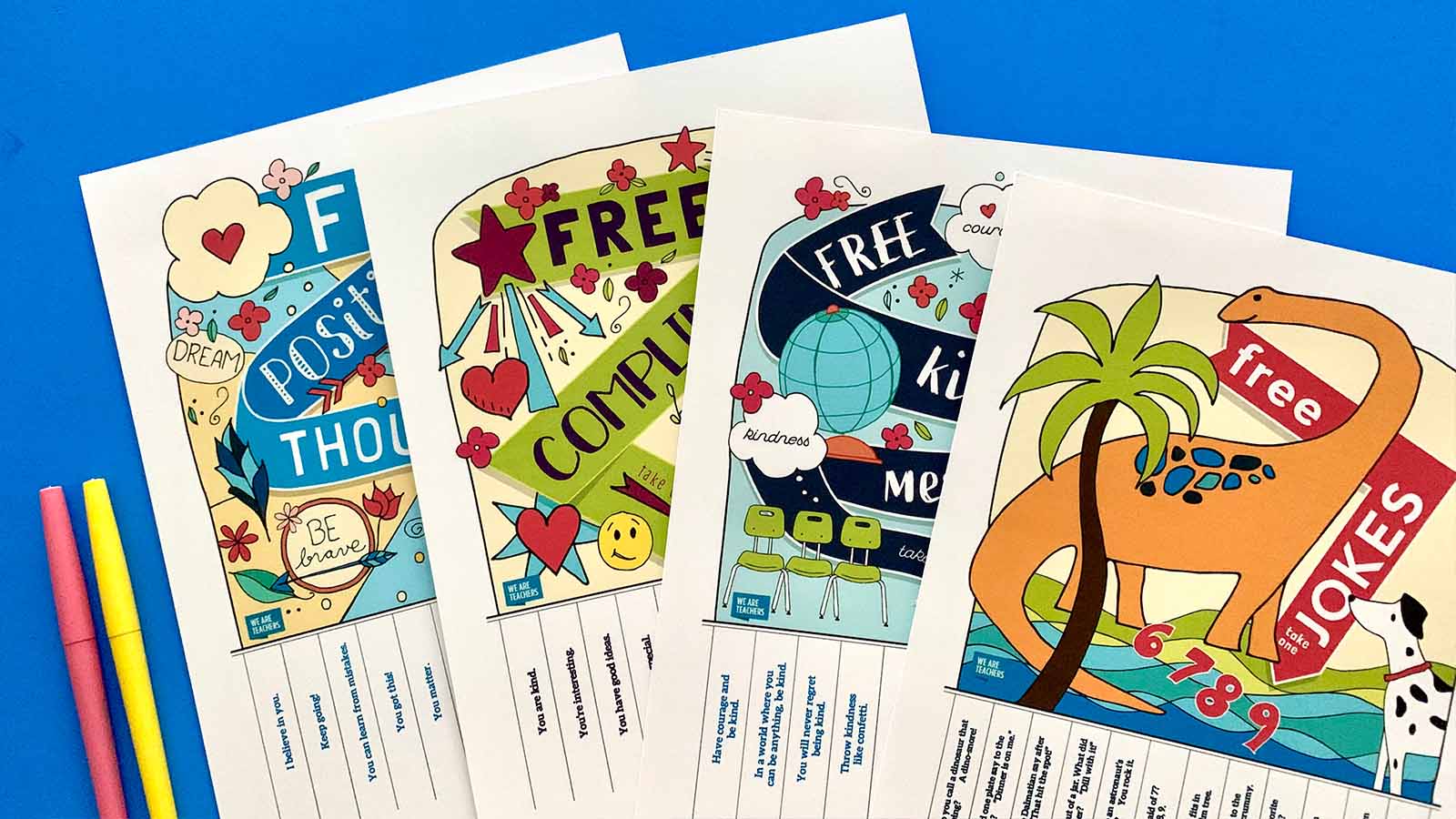 Original set of printable take-one posters on blue background.