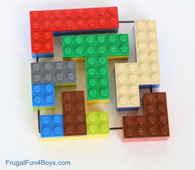 LEGO blocks put together to form a 10 by 10 area puzzle