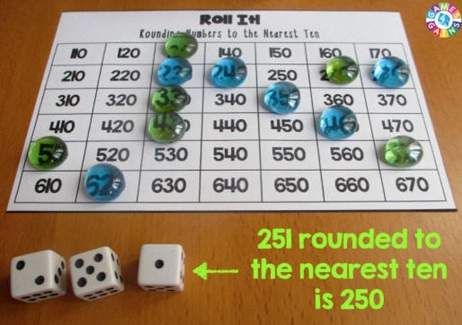 Printable charts with dice and colored glass markers