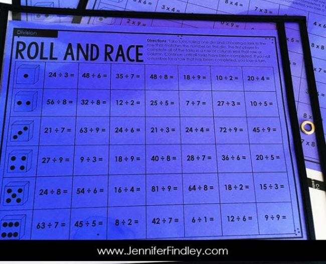 Roll and Race printable worksheet for practicing math facts