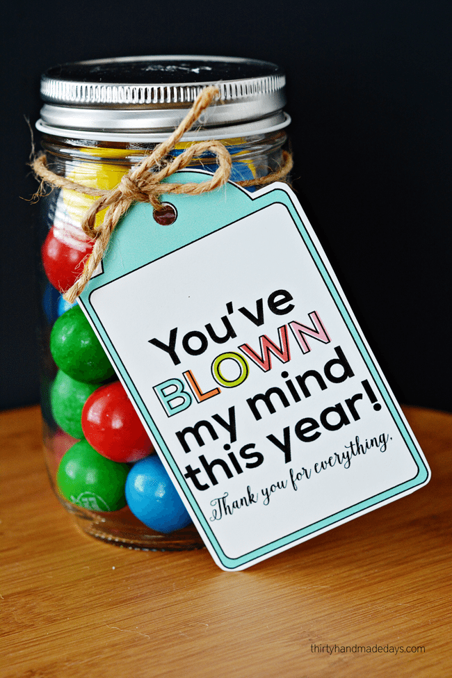 Bubblegum mason jar with words You've BLOWN my mind this year!