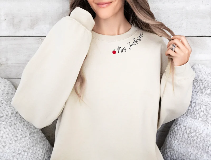 Sweatshirt with words Mrs Jackson written on it